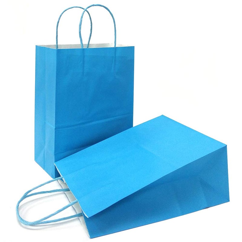 AZOWA Gift Bags Light Blue Kraft Paper Bags With Handles (7.5 x 3.9 x 9.8 in, 12 CT) - Image 1